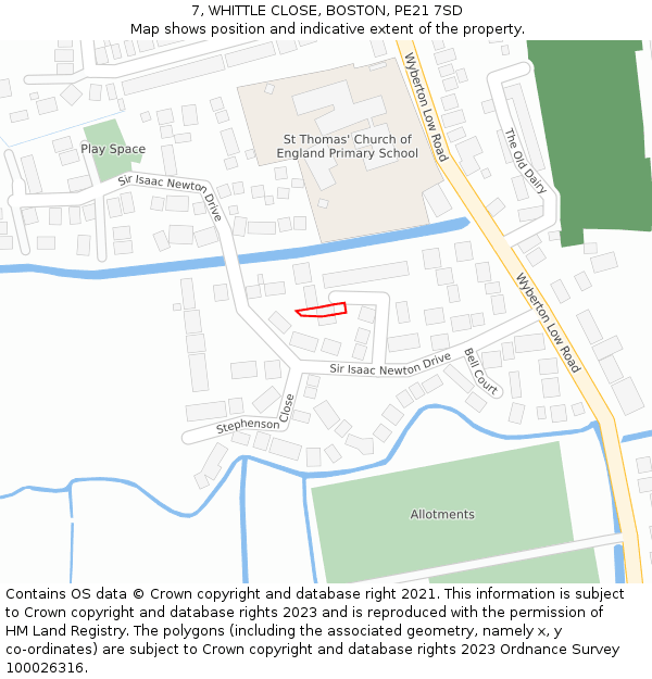 7, WHITTLE CLOSE, BOSTON, PE21 7SD: Location map and indicative extent of plot