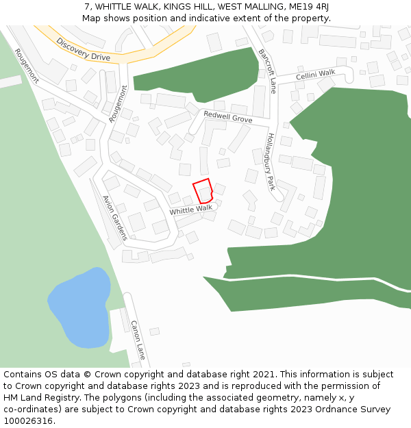 7, WHITTLE WALK, KINGS HILL, WEST MALLING, ME19 4RJ: Location map and indicative extent of plot