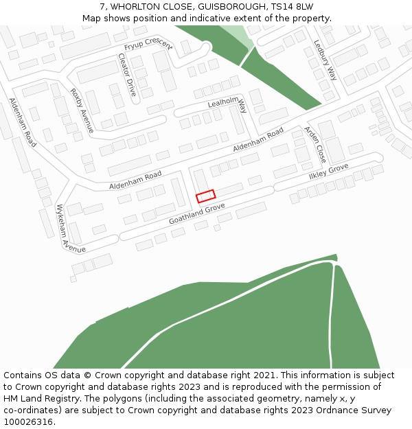 7, WHORLTON CLOSE, GUISBOROUGH, TS14 8LW: Location map and indicative extent of plot