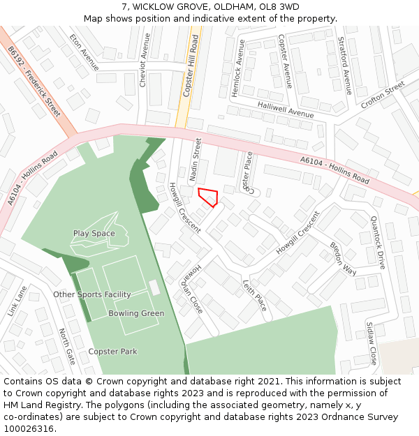 7, WICKLOW GROVE, OLDHAM, OL8 3WD: Location map and indicative extent of plot