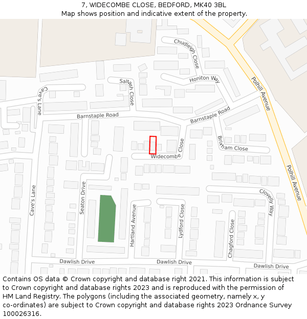 7, WIDECOMBE CLOSE, BEDFORD, MK40 3BL: Location map and indicative extent of plot