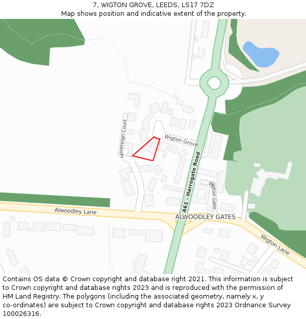 7, WIGTON GROVE, LEEDS, LS17 7DZ: Location map and indicative extent of plot