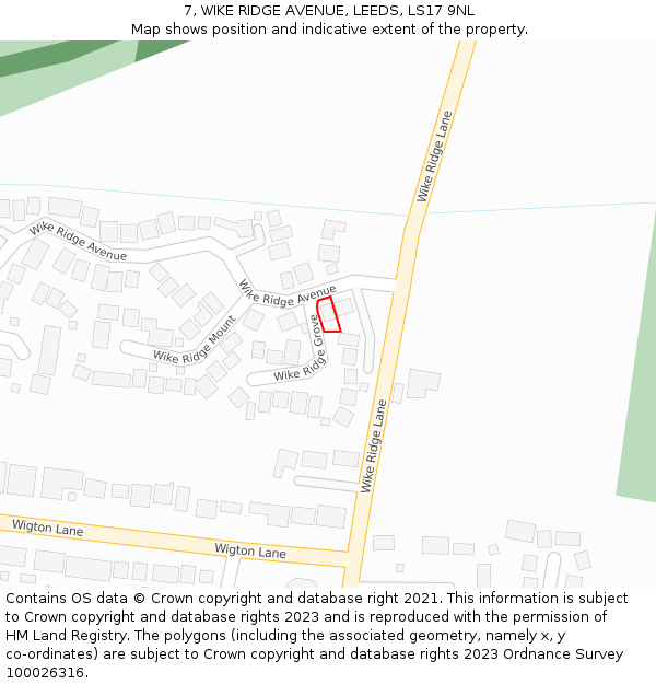 7, WIKE RIDGE AVENUE, LEEDS, LS17 9NL: Location map and indicative extent of plot