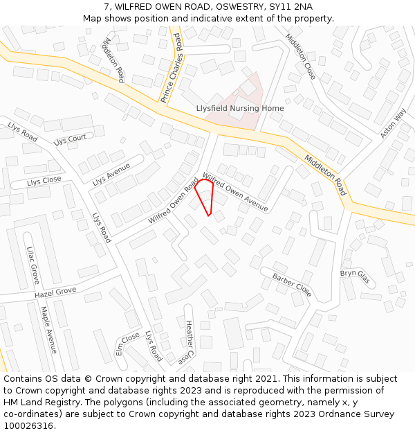 7, WILFRED OWEN ROAD, OSWESTRY, SY11 2NA: Location map and indicative extent of plot