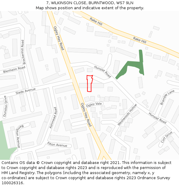 7, WILKINSON CLOSE, BURNTWOOD, WS7 9LN: Location map and indicative extent of plot