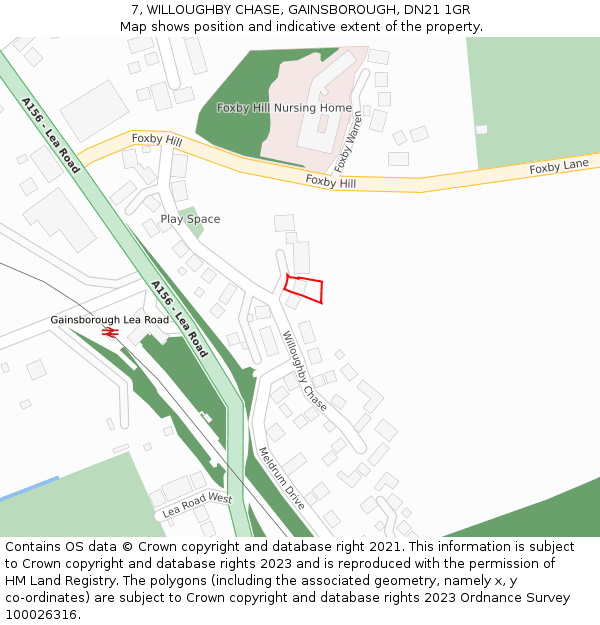 7, WILLOUGHBY CHASE, GAINSBOROUGH, DN21 1GR: Location map and indicative extent of plot