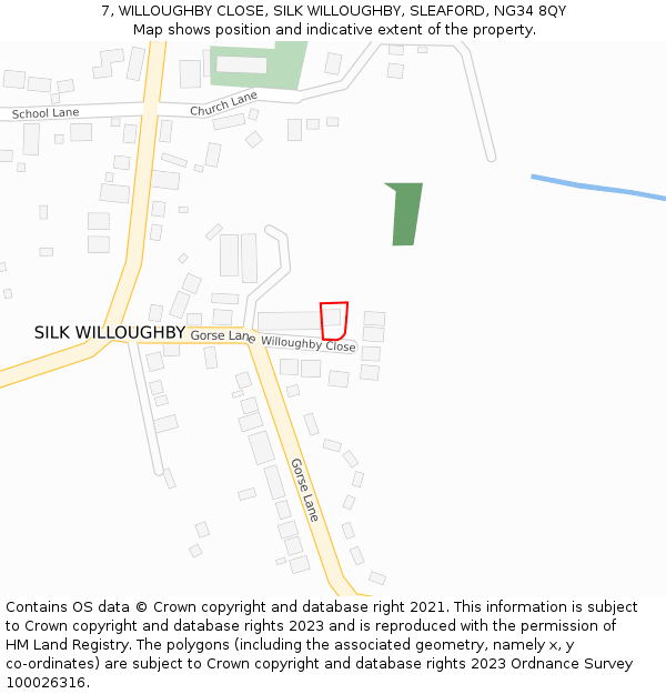 7, WILLOUGHBY CLOSE, SILK WILLOUGHBY, SLEAFORD, NG34 8QY: Location map and indicative extent of plot