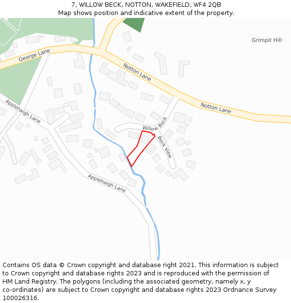 7, WILLOW BECK, NOTTON, WAKEFIELD, WF4 2QB: Location map and indicative extent of plot