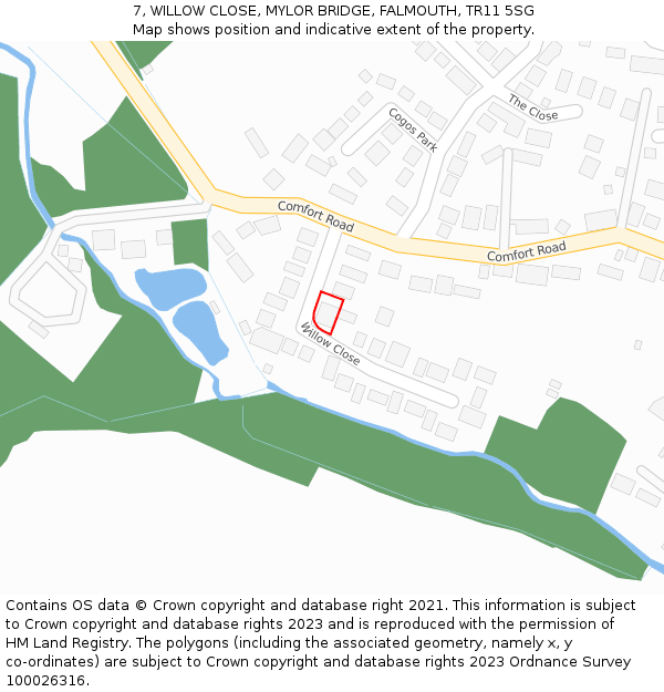 7, WILLOW CLOSE, MYLOR BRIDGE, FALMOUTH, TR11 5SG: Location map and indicative extent of plot