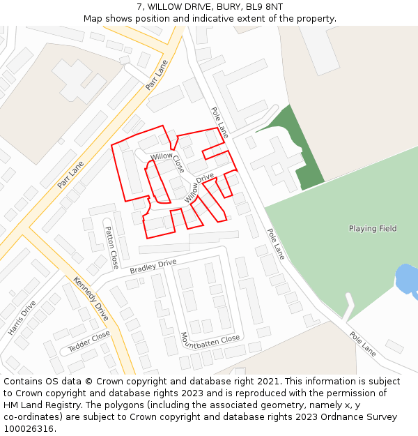7, WILLOW DRIVE, BURY, BL9 8NT: Location map and indicative extent of plot