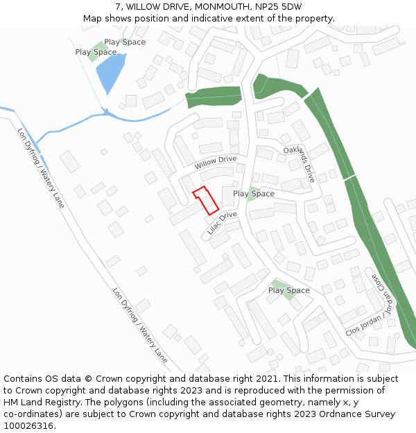 7, WILLOW DRIVE, MONMOUTH, NP25 5DW: Location map and indicative extent of plot
