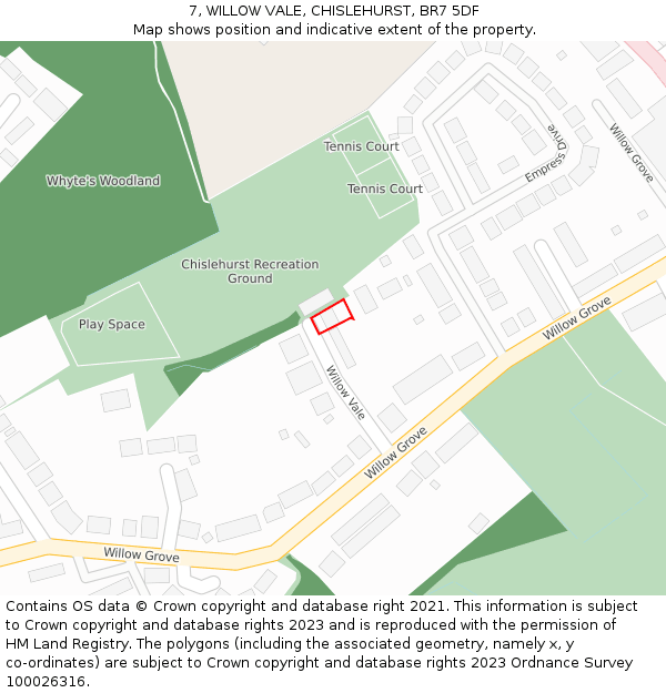 7, WILLOW VALE, CHISLEHURST, BR7 5DF: Location map and indicative extent of plot