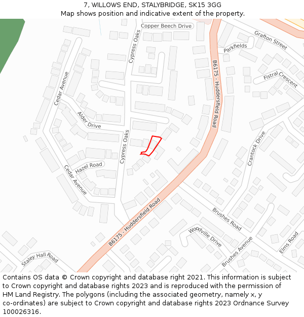 7, WILLOWS END, STALYBRIDGE, SK15 3GG: Location map and indicative extent of plot