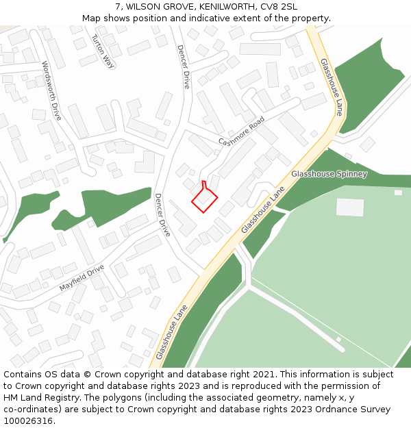 7, WILSON GROVE, KENILWORTH, CV8 2SL: Location map and indicative extent of plot