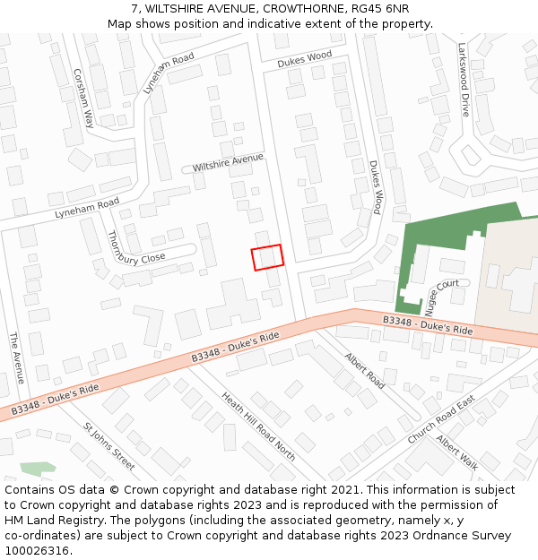 7, WILTSHIRE AVENUE, CROWTHORNE, RG45 6NR: Location map and indicative extent of plot