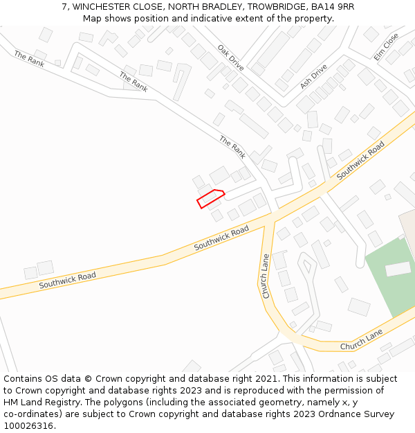 7, WINCHESTER CLOSE, NORTH BRADLEY, TROWBRIDGE, BA14 9RR: Location map and indicative extent of plot