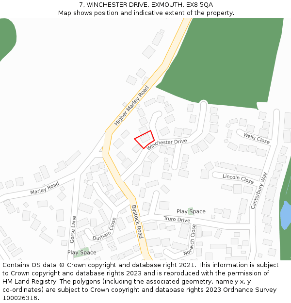 7, WINCHESTER DRIVE, EXMOUTH, EX8 5QA: Location map and indicative extent of plot