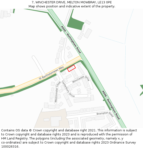 7, WINCHESTER DRIVE, MELTON MOWBRAY, LE13 0PE: Location map and indicative extent of plot