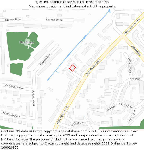 7, WINCHESTER GARDENS, BASILDON, SS15 4DJ: Location map and indicative extent of plot