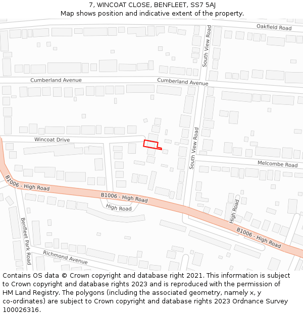 7, WINCOAT CLOSE, BENFLEET, SS7 5AJ: Location map and indicative extent of plot