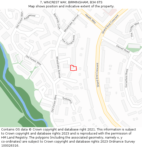 7, WINCREST WAY, BIRMINGHAM, B34 6TS: Location map and indicative extent of plot