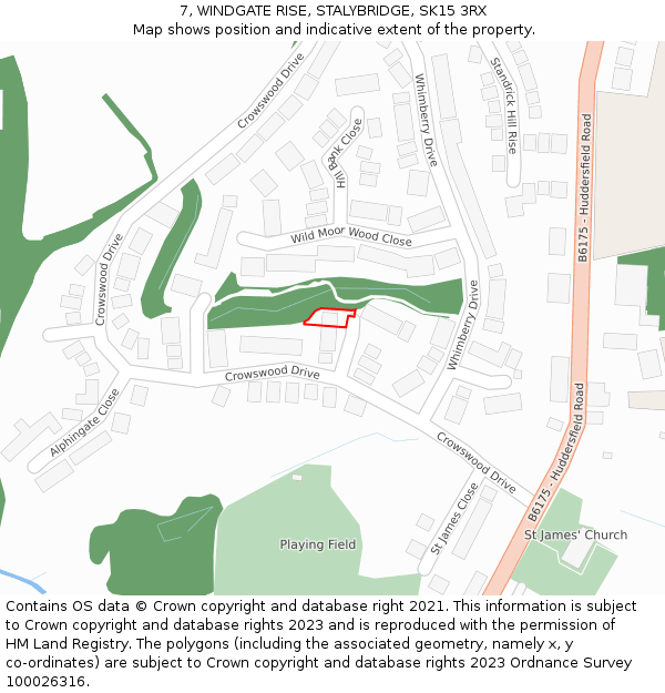 7, WINDGATE RISE, STALYBRIDGE, SK15 3RX: Location map and indicative extent of plot