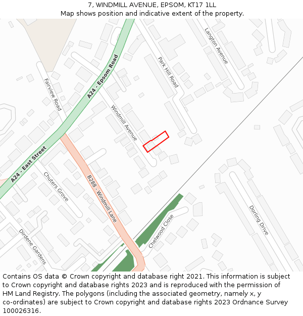 7, WINDMILL AVENUE, EPSOM, KT17 1LL: Location map and indicative extent of plot