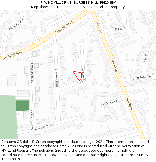 7, WINDMILL DRIVE, BURGESS HILL, RH15 8JW: Location map and indicative extent of plot