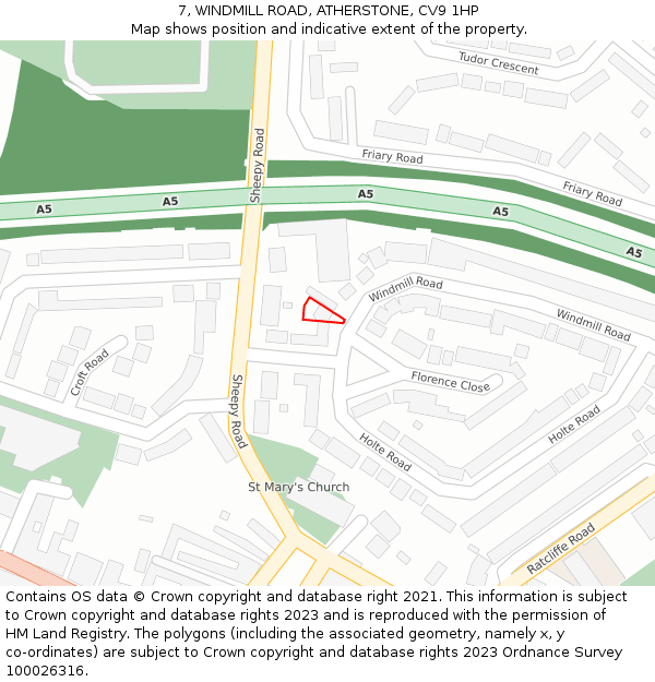 7, WINDMILL ROAD, ATHERSTONE, CV9 1HP: Location map and indicative extent of plot