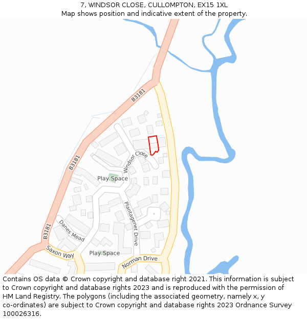 7, WINDSOR CLOSE, CULLOMPTON, EX15 1XL: Location map and indicative extent of plot
