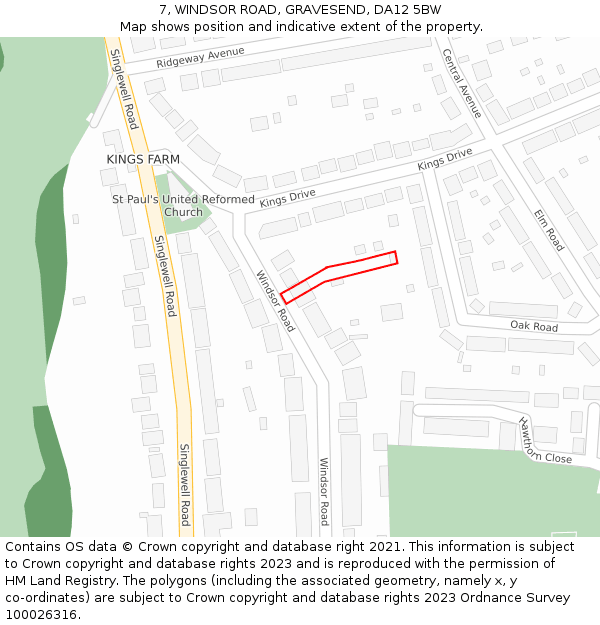 7, WINDSOR ROAD, GRAVESEND, DA12 5BW: Location map and indicative extent of plot