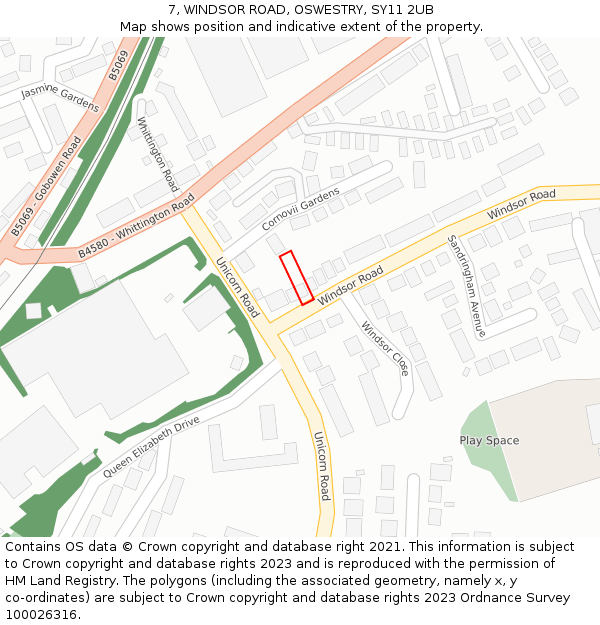 7, WINDSOR ROAD, OSWESTRY, SY11 2UB: Location map and indicative extent of plot