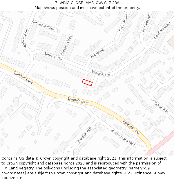 7, WING CLOSE, MARLOW, SL7 2RA: Location map and indicative extent of plot