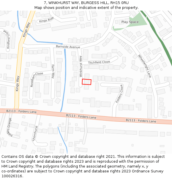 7, WINKHURST WAY, BURGESS HILL, RH15 0RU: Location map and indicative extent of plot