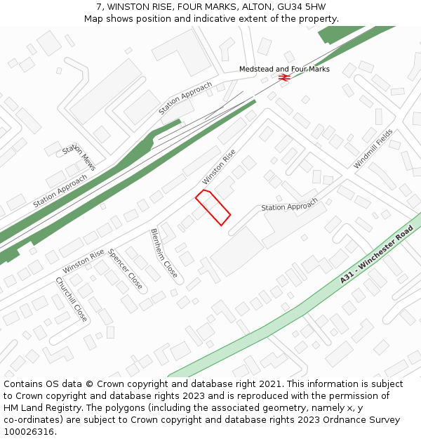 7, WINSTON RISE, FOUR MARKS, ALTON, GU34 5HW: Location map and indicative extent of plot