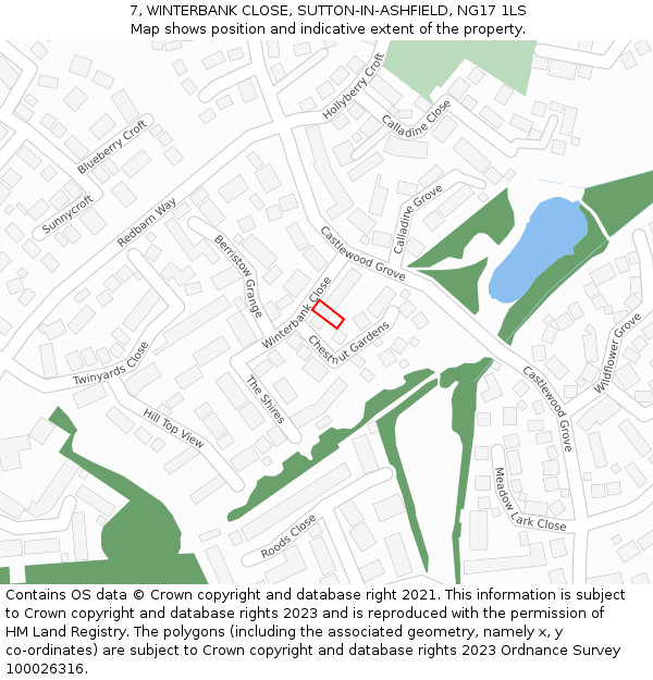 7, WINTERBANK CLOSE, SUTTON-IN-ASHFIELD, NG17 1LS: Location map and indicative extent of plot