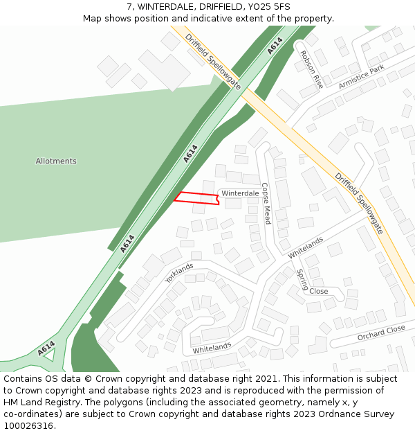 7, WINTERDALE, DRIFFIELD, YO25 5FS: Location map and indicative extent of plot