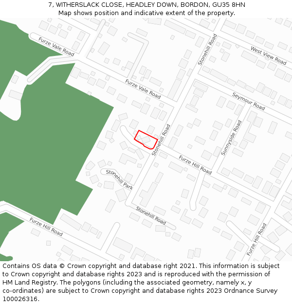 7, WITHERSLACK CLOSE, HEADLEY DOWN, BORDON, GU35 8HN: Location map and indicative extent of plot