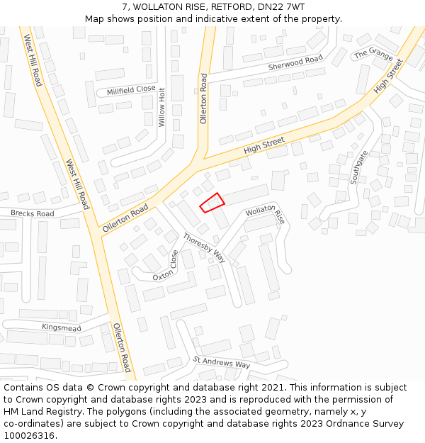 7, WOLLATON RISE, RETFORD, DN22 7WT: Location map and indicative extent of plot