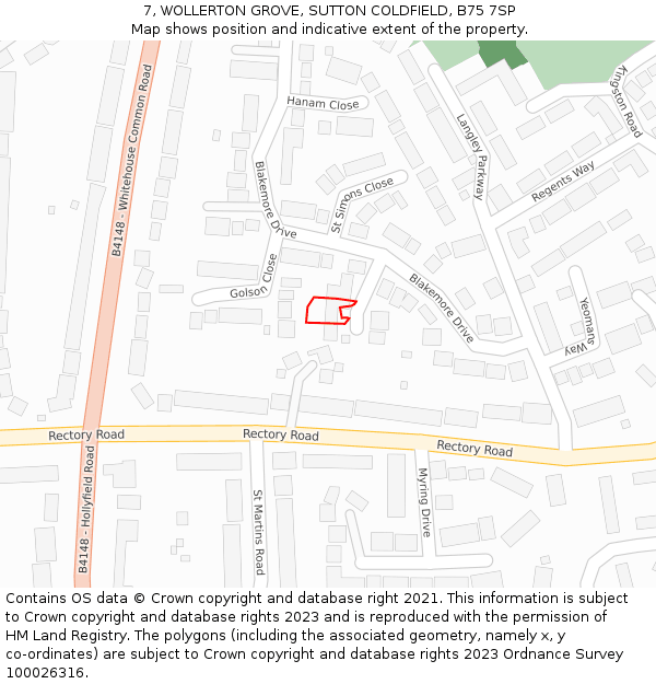 7, WOLLERTON GROVE, SUTTON COLDFIELD, B75 7SP: Location map and indicative extent of plot