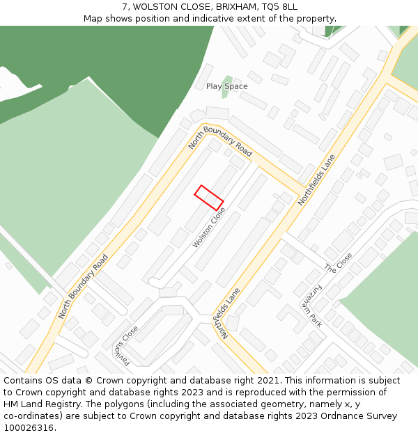 7, WOLSTON CLOSE, BRIXHAM, TQ5 8LL: Location map and indicative extent of plot