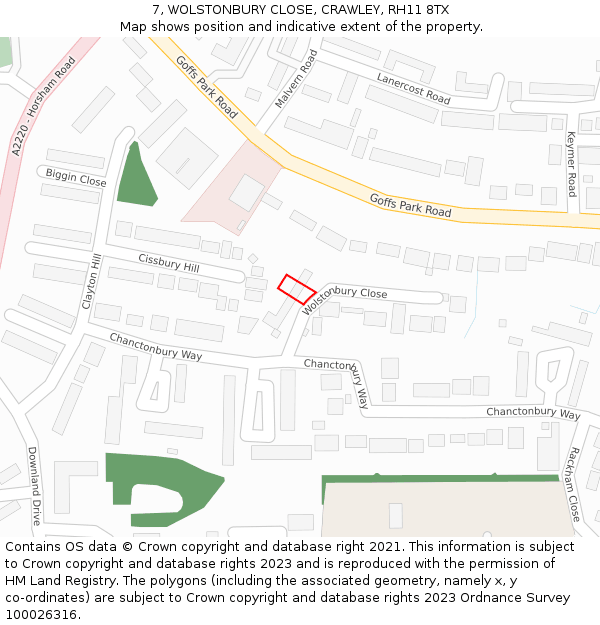 7, WOLSTONBURY CLOSE, CRAWLEY, RH11 8TX: Location map and indicative extent of plot