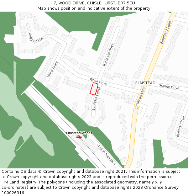 7, WOOD DRIVE, CHISLEHURST, BR7 5EU: Location map and indicative extent of plot
