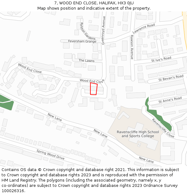 7, WOOD END CLOSE, HALIFAX, HX3 0JU: Location map and indicative extent of plot