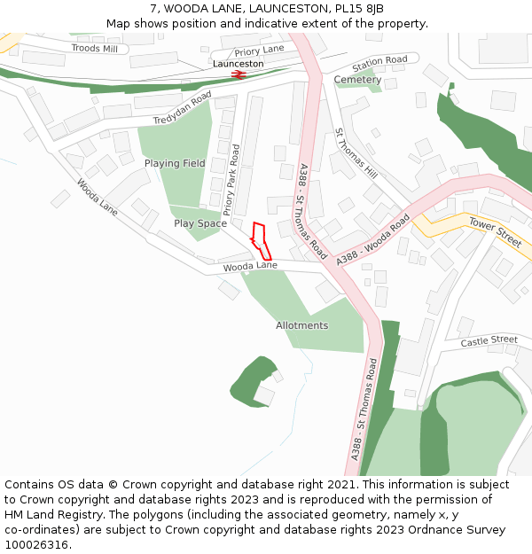 7, WOODA LANE, LAUNCESTON, PL15 8JB: Location map and indicative extent of plot