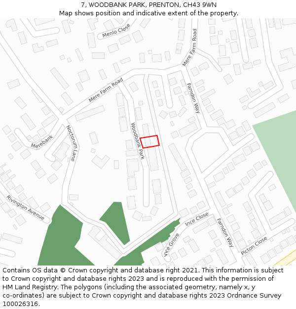 7, WOODBANK PARK, PRENTON, CH43 9WN: Location map and indicative extent of plot