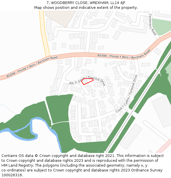 7, WOODBERRY CLOSE, WREXHAM, LL14 4JF: Location map and indicative extent of plot