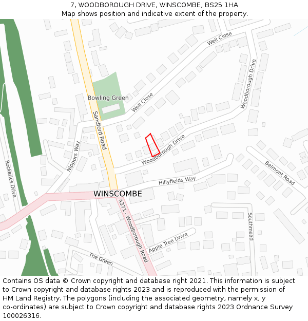 7, WOODBOROUGH DRIVE, WINSCOMBE, BS25 1HA: Location map and indicative extent of plot