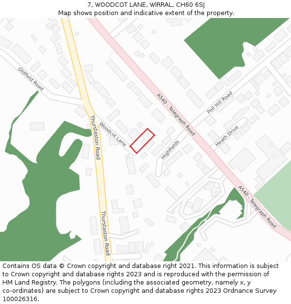 7, WOODCOT LANE, WIRRAL, CH60 6SJ: Location map and indicative extent of plot