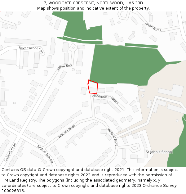 7, WOODGATE CRESCENT, NORTHWOOD, HA6 3RB: Location map and indicative extent of plot